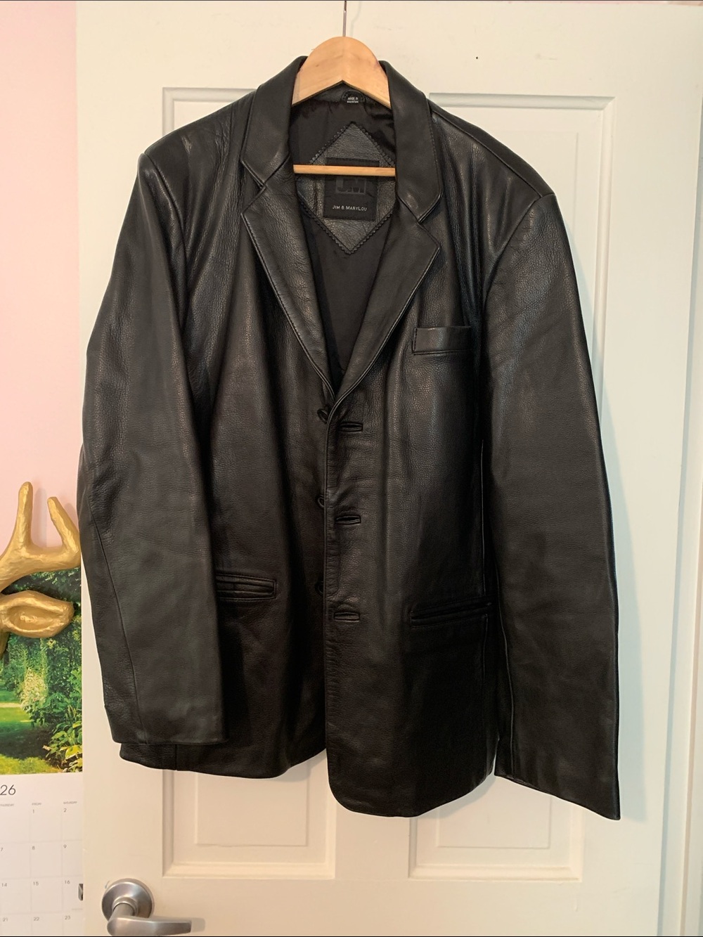 Men's Black Leather Blazer Jacket - Classic Single-Breasted